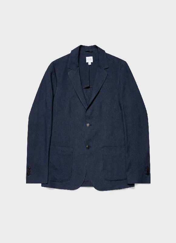 Men's Coats for Short MenMen's Linen Blazer in Light Navy